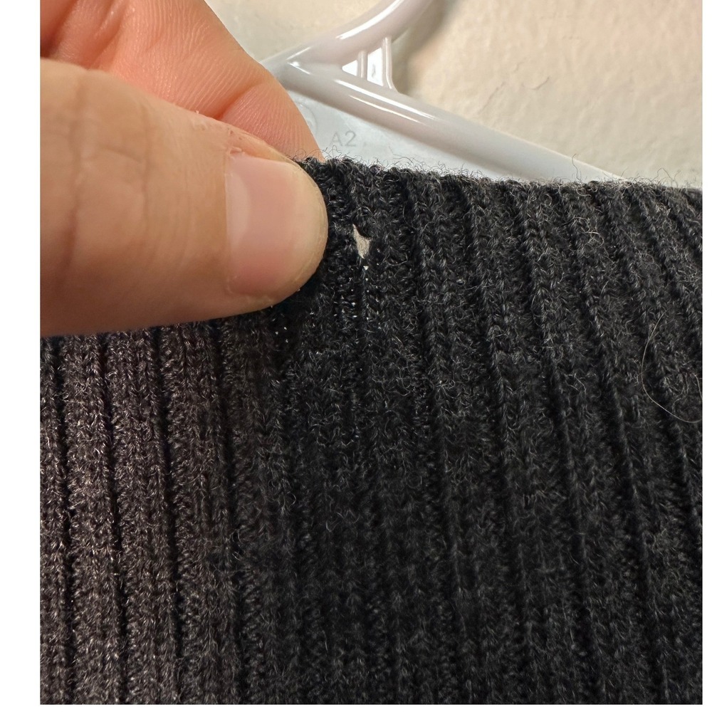 EILEEN FISHER Petite Charcoal Grey Ribbed Knit Short Sleeve Open Front Cardigan - Picture 8 of 9